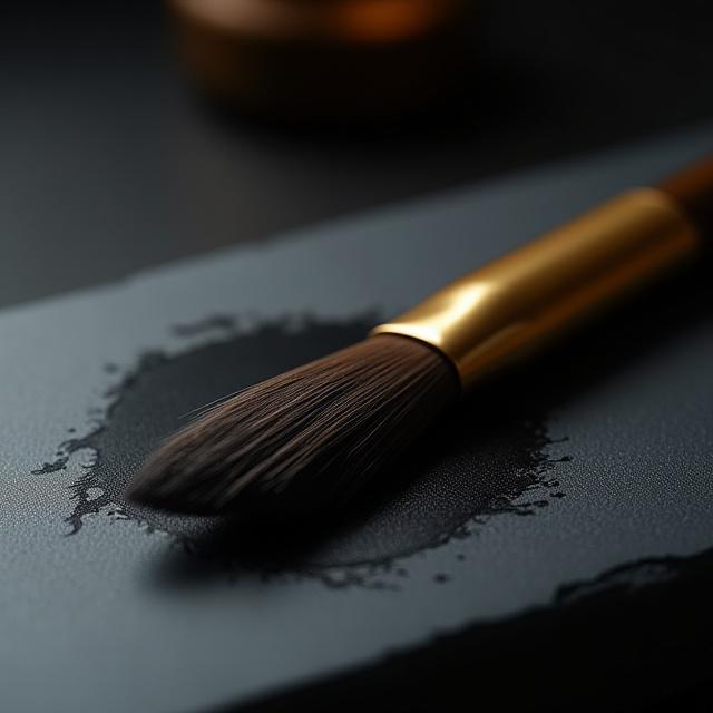 Close up of luxury calligraphy brush and golden ink